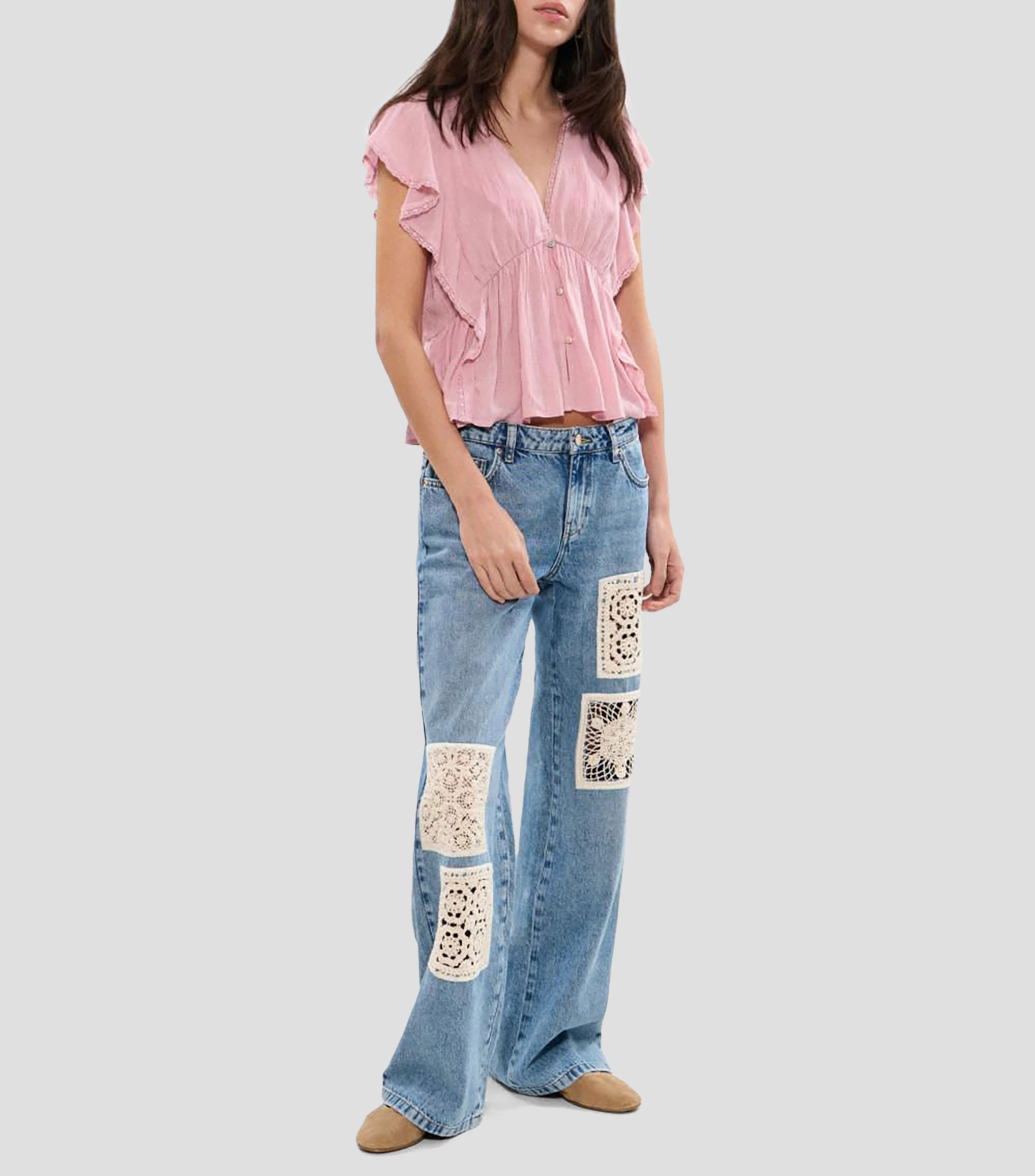 Blusa lisa manga corta Mujer